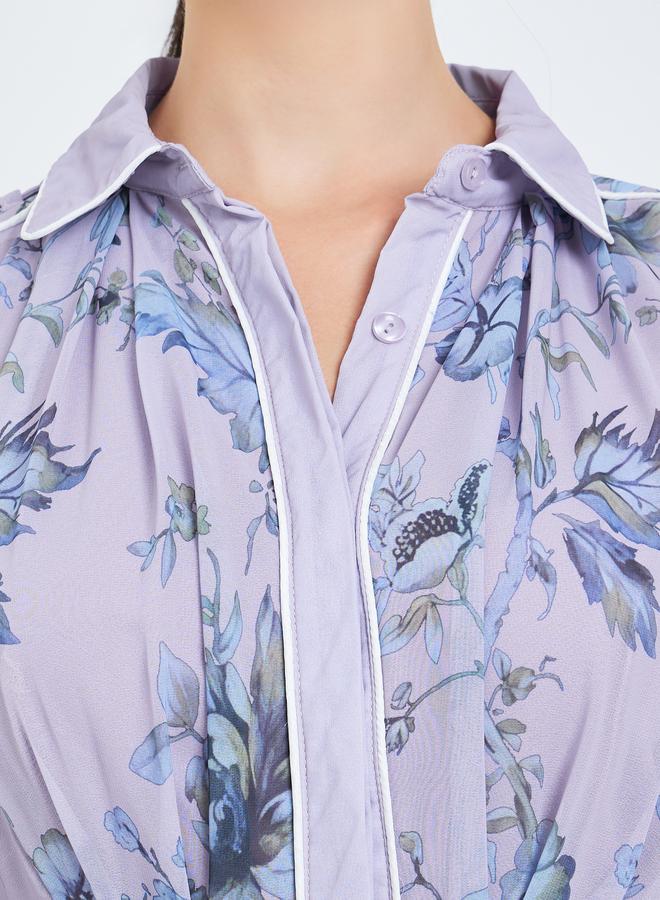 Styli Women Lilac Floral Print Long Sleeves Maxi Dress - Image 4